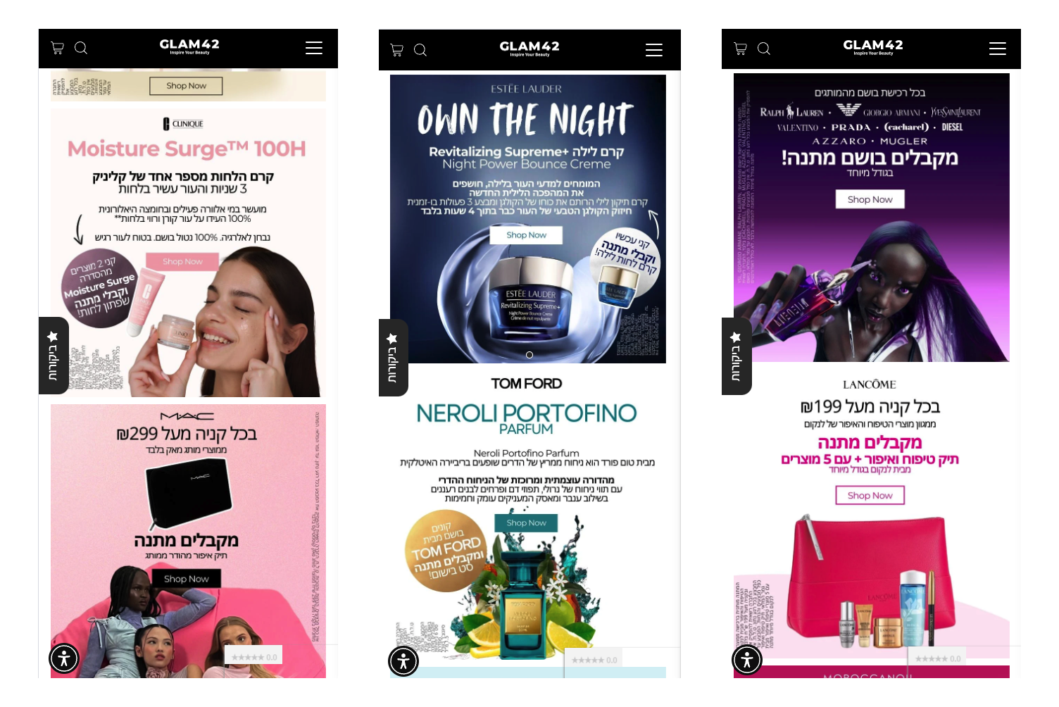 Multiple promotion banners on Glam42 homepage
