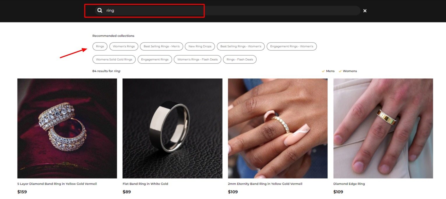 Image of GLD's search results for 'ring'.