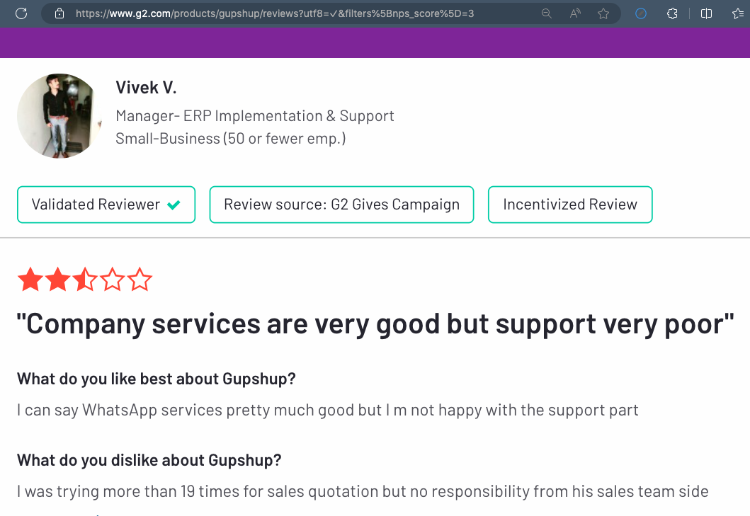 Gupshup customer review