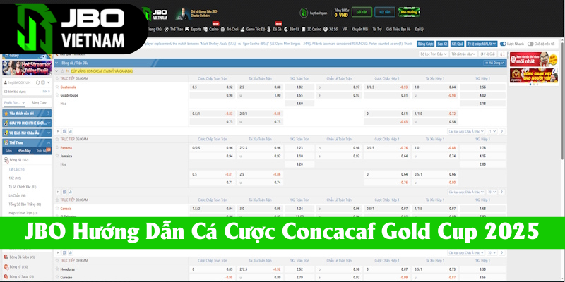 Hướng dẫn đặt cược Concacaf Gold Cup tại JBO