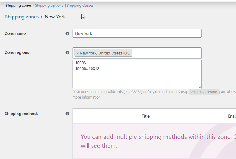 WooCommerce shipping zones code