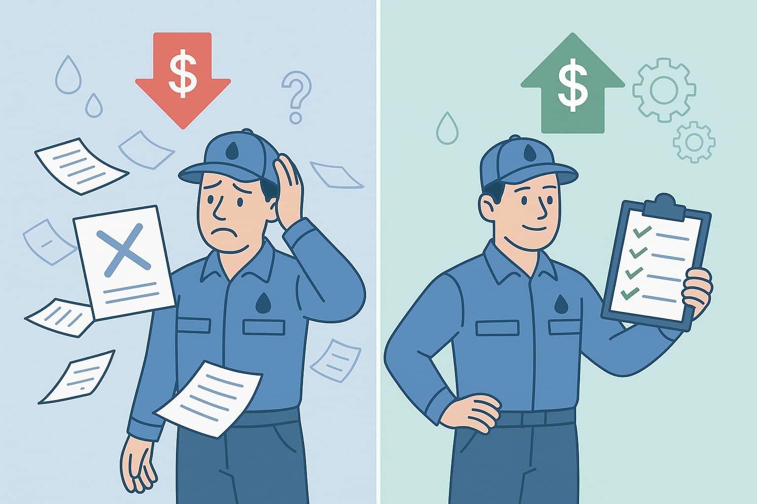 Water damage business revenue leaks vs optimized operations showing how proper procedures increase profitability.
