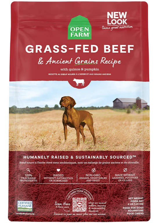 Open Farm Grass-Fed Beef dog food bag.