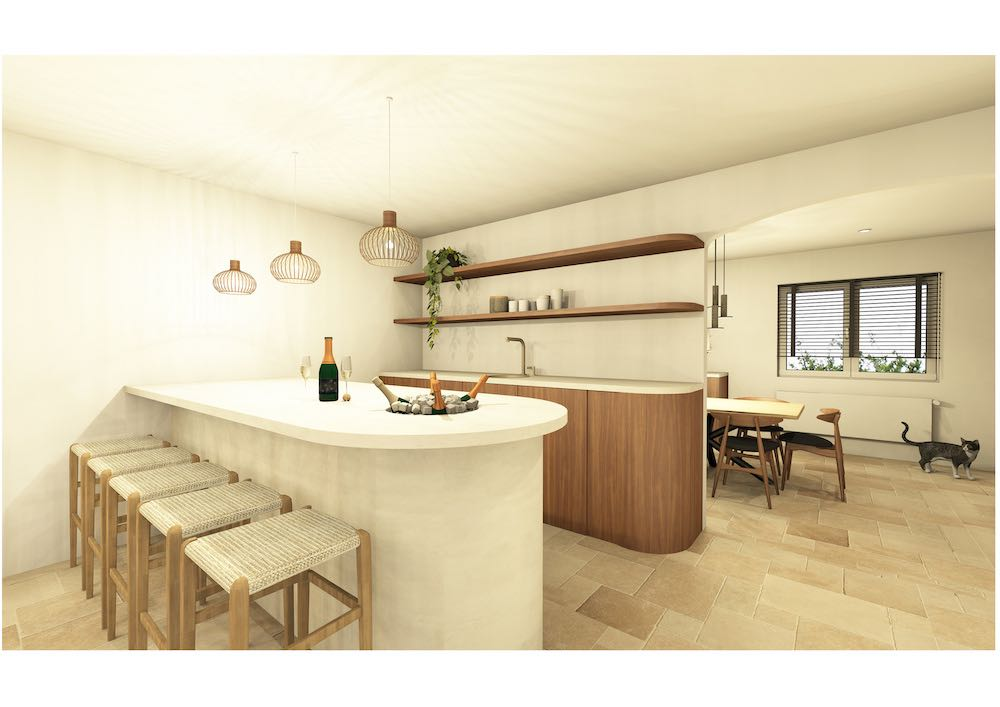 moderne keuken met barstoelen