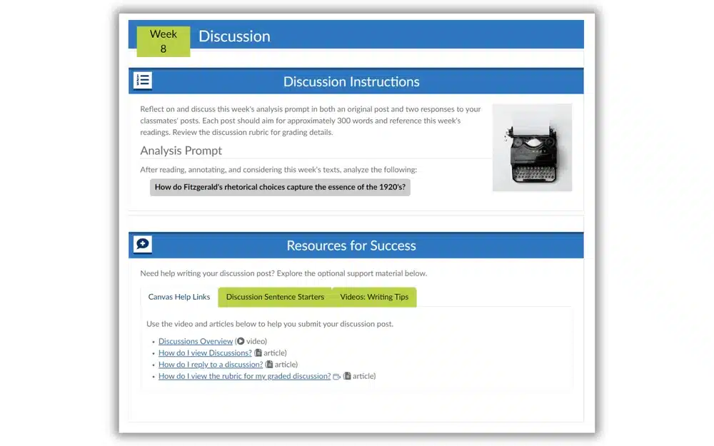 Canvas pages using headers, icons, and tabs for improved organization.