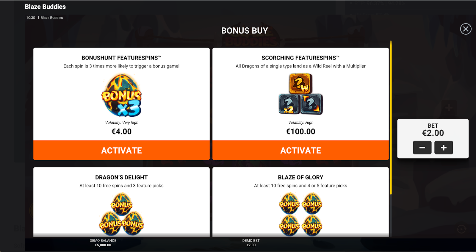 Blaze Buddies bonus feature options