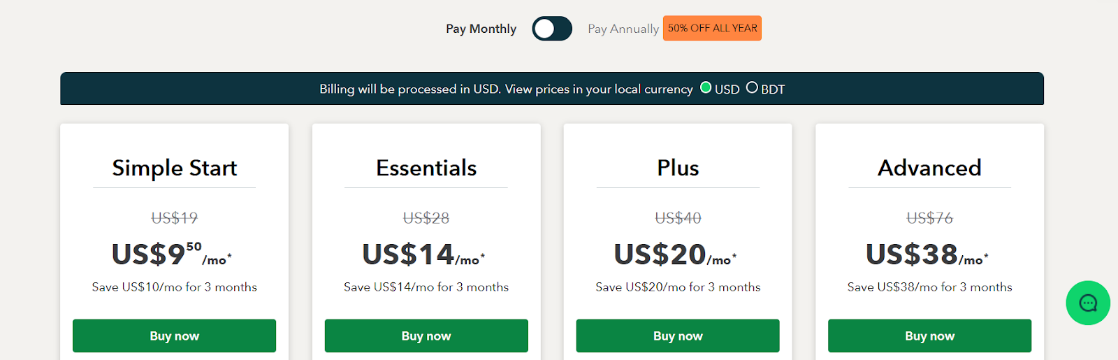 QuickBooks pricing