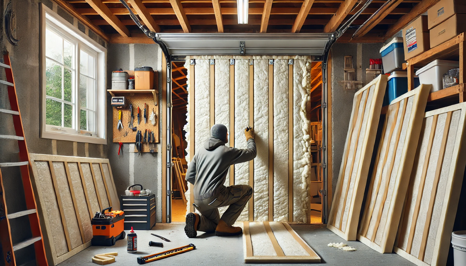 insulating garage door with foam board