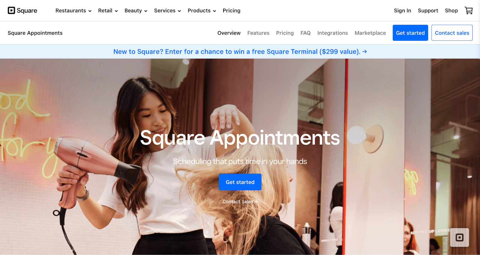 Screenshot der Startseite von Square Appointments