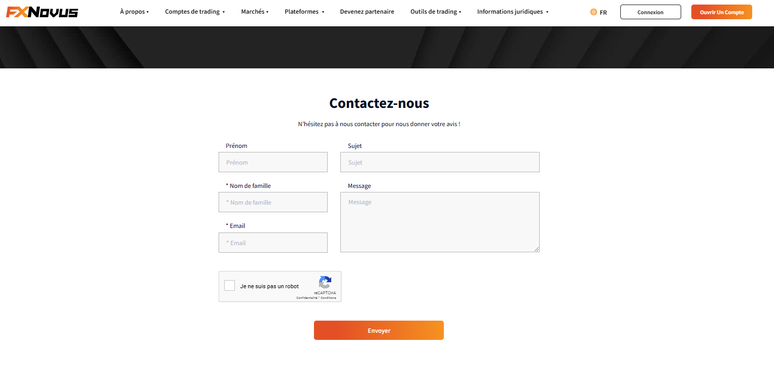 Visitez la page "Contactez-nous" de FXNovus pour plus d'informations