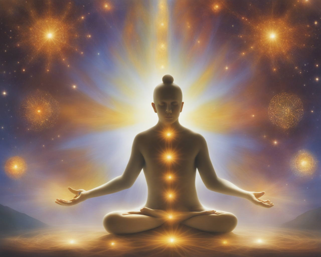 A person meditating with glowing lights

AI-generated content may be incorrect.