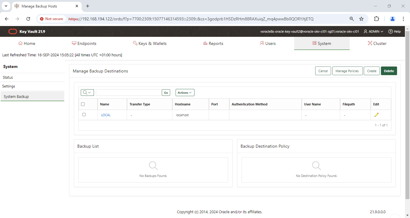 Manage Backup Hosts - Google Chrome