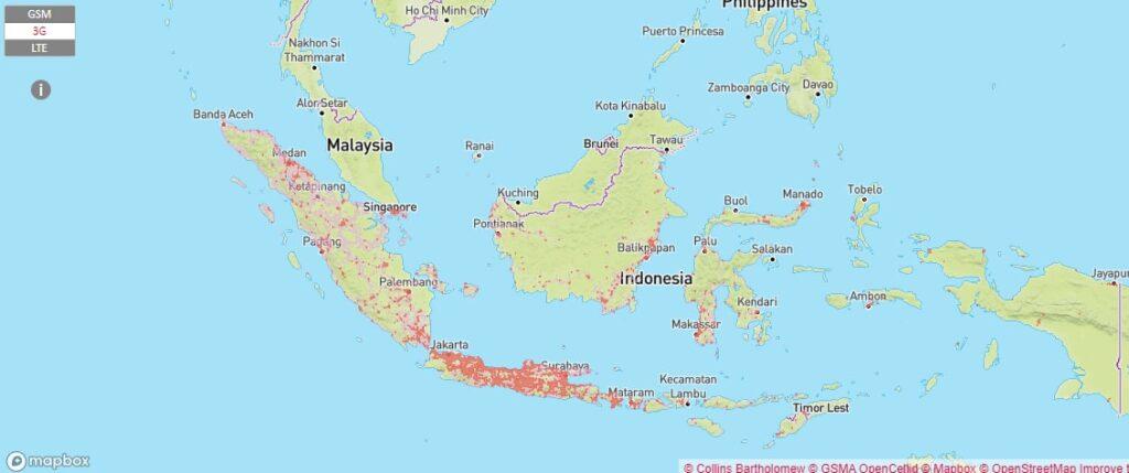 Telkomsel 4G回線 インドネシア内サービスエリアマップ 
