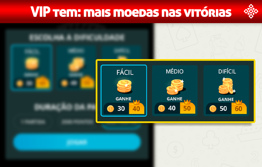 Vip tem mais moedas nas vitórias