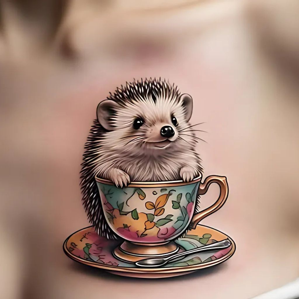 Hedgehog in a Teacup Tattoo