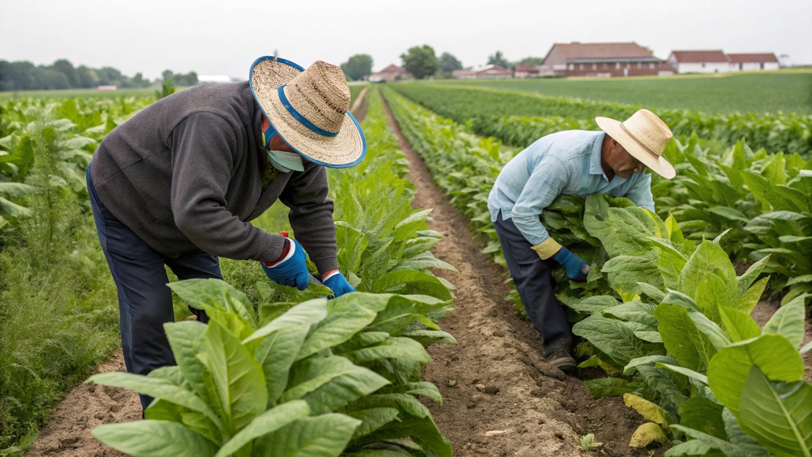 Farmers harvesting tobacco