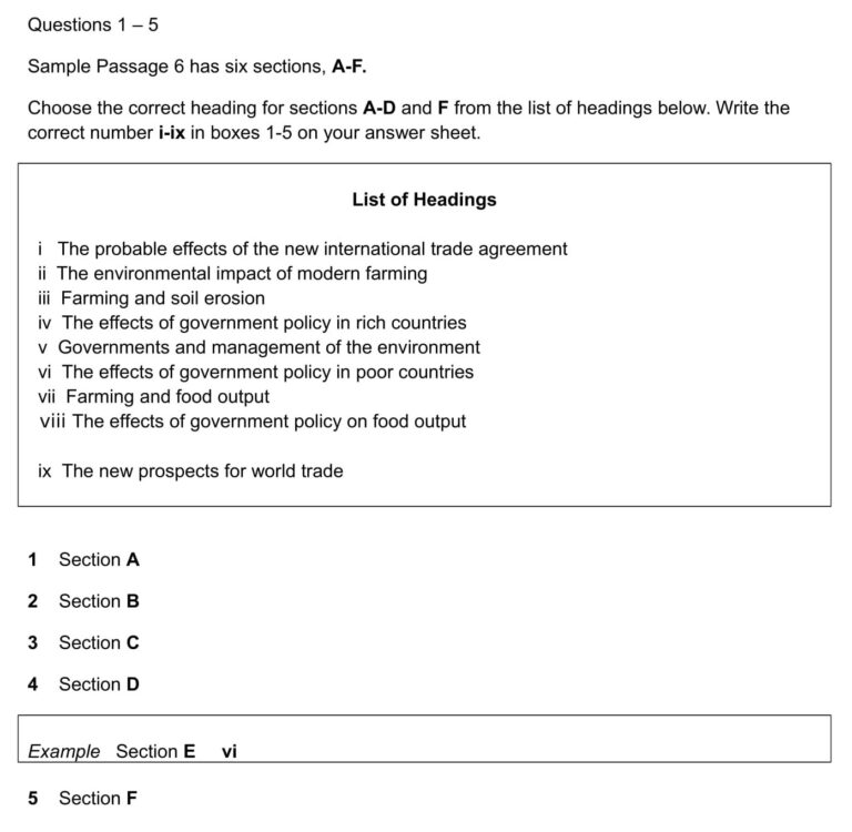 Format dạng bài Matching Headings