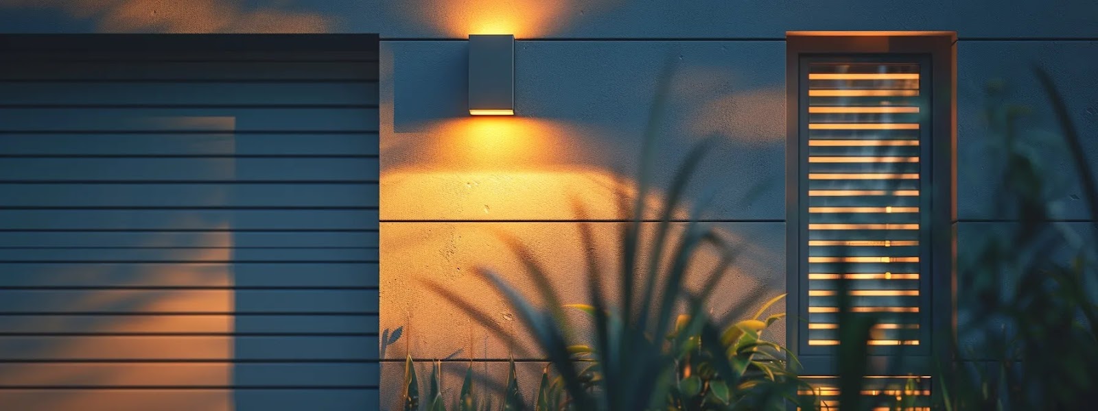 a sleek, contemporary wall light complements the clean lines of a modern home's facade, casting a warm glow against the smooth facade.