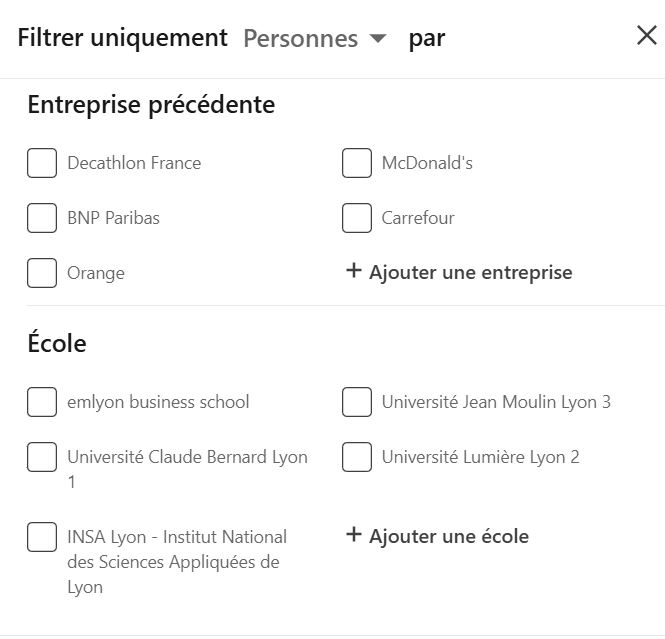 Examples of filters for advanced searches on LinkedIn