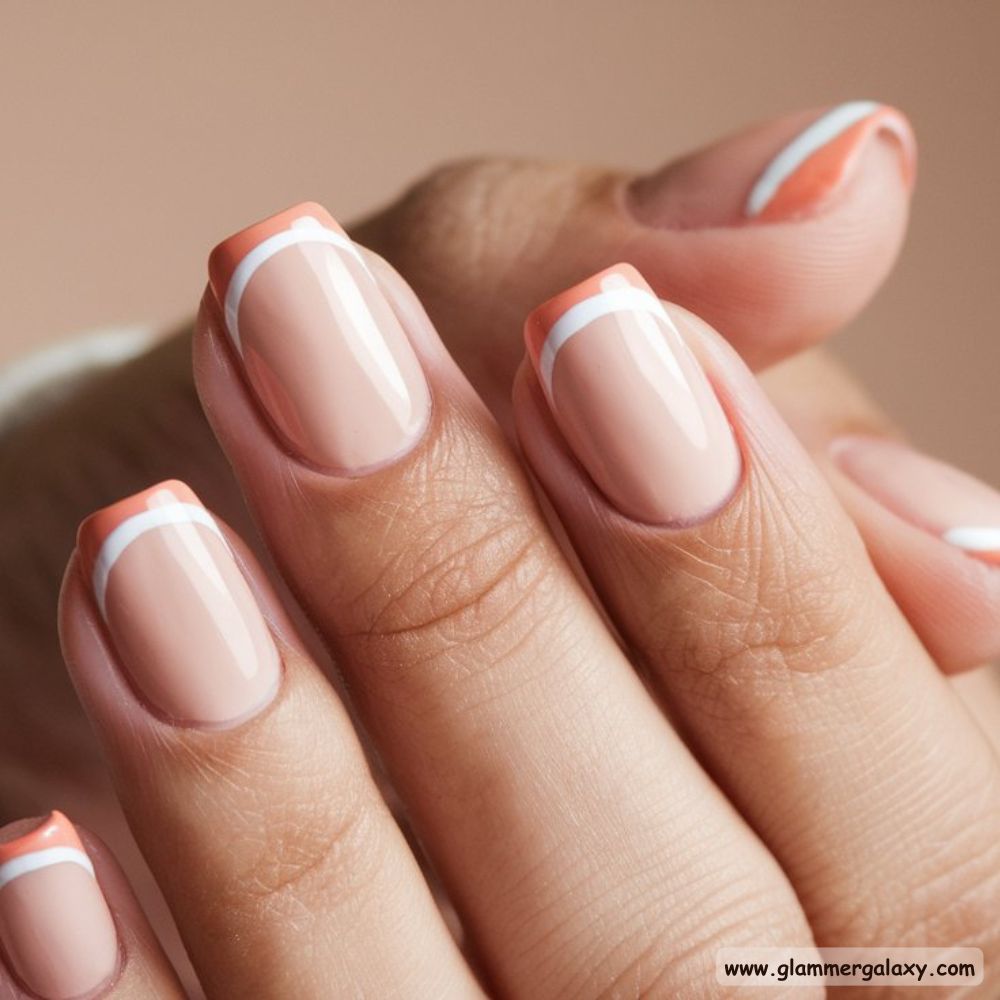 Summer French Tip Nails, Peach Fuzz Delight