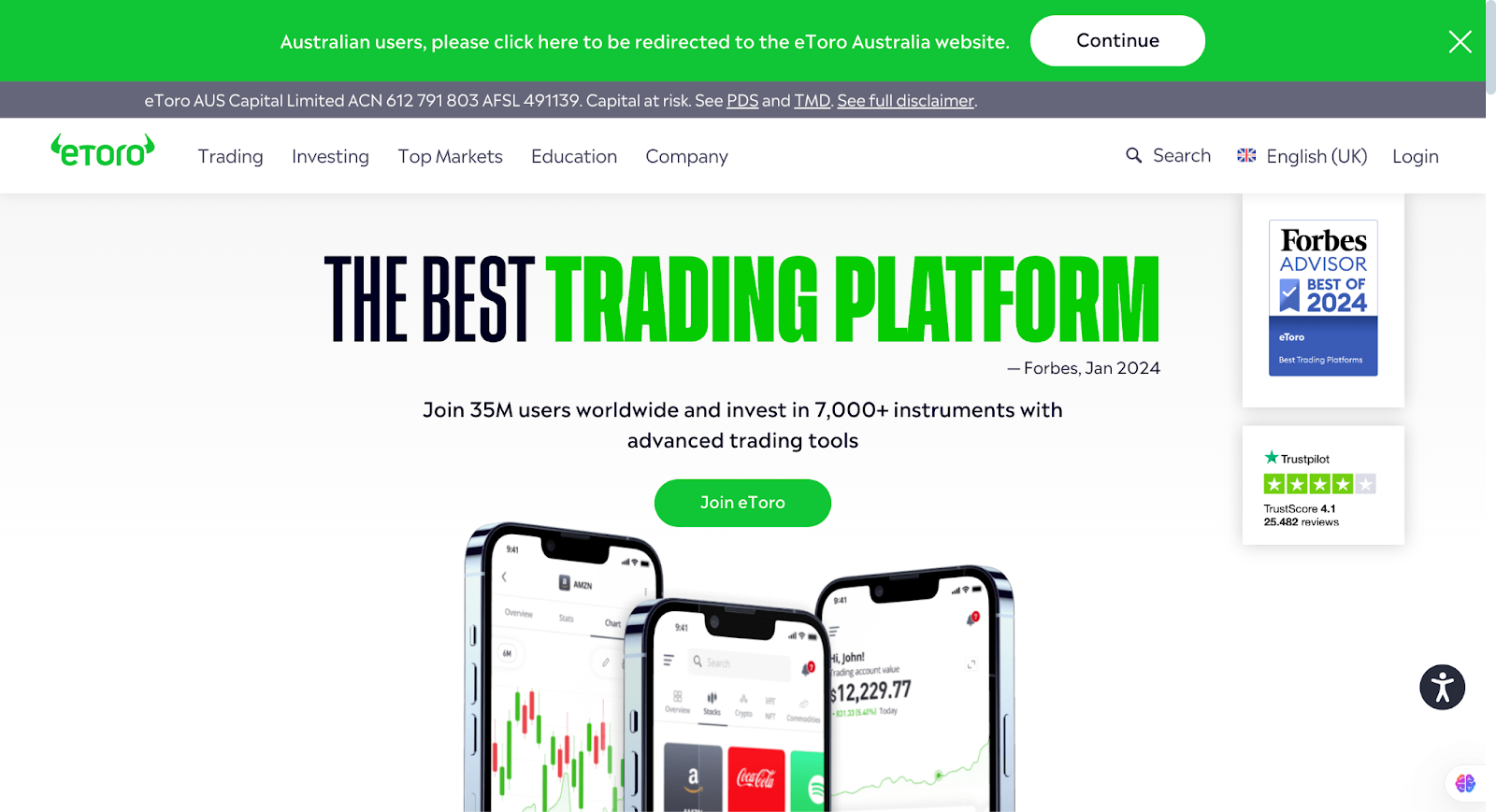 eToro homepage