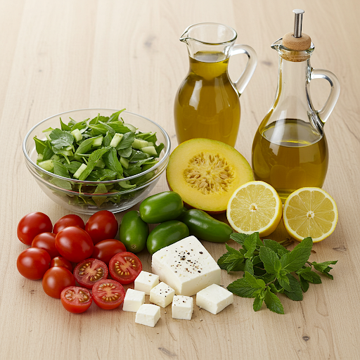 Ingredientes frescos para Ensalada de orzo