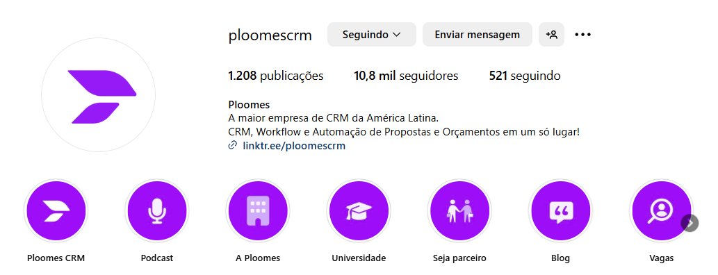 redes sociais (instagram) da ploomes como exemplo