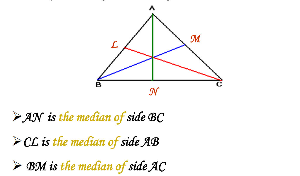 An image representing the median of a triangle from class 7 math chapter 6 - triangle and its properties