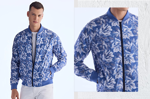 Blue Digital Printed Bomber Jacket