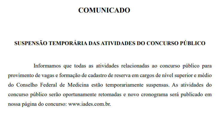 suspensão concurso CFM