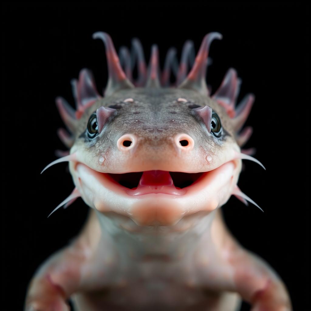 Close-up of an axolotl showing its distinctive features including external gills