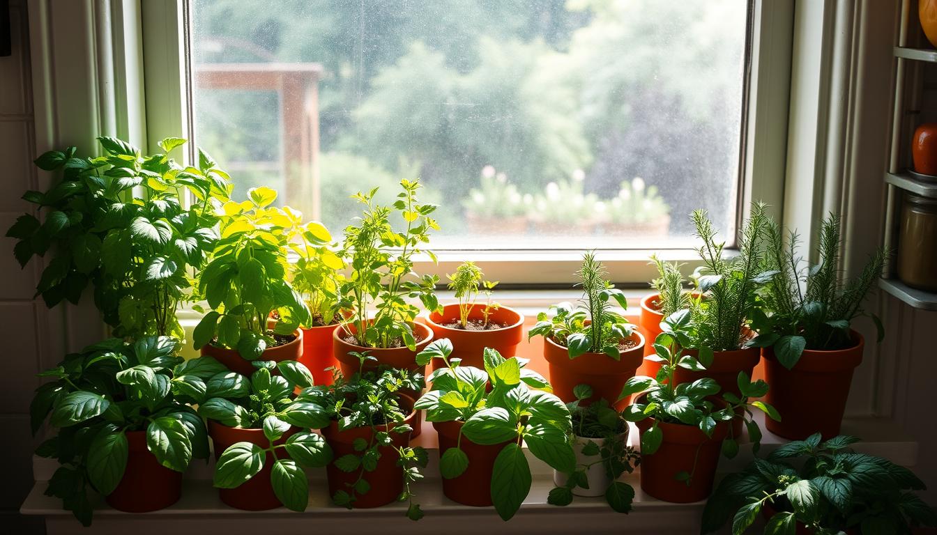 Window sill herb garden