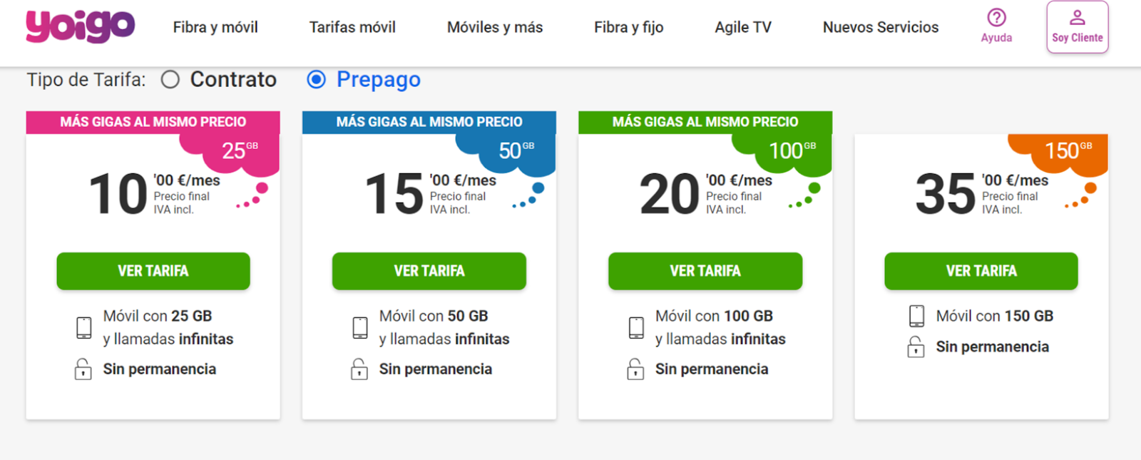 Planes y tarifas de Yoigo
