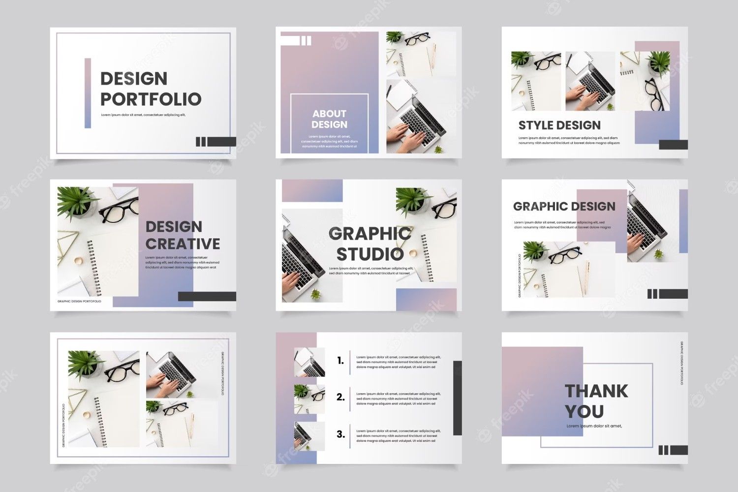 A collection of nine design portfolio templates.