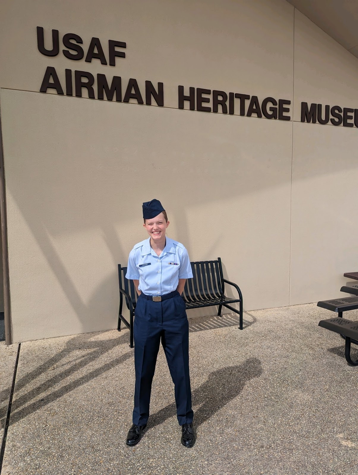 Mady in front of Airman Heritage Museum