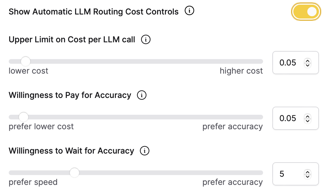 Prioritize cost, latency, or accuracy for auotmatic LLM routing.