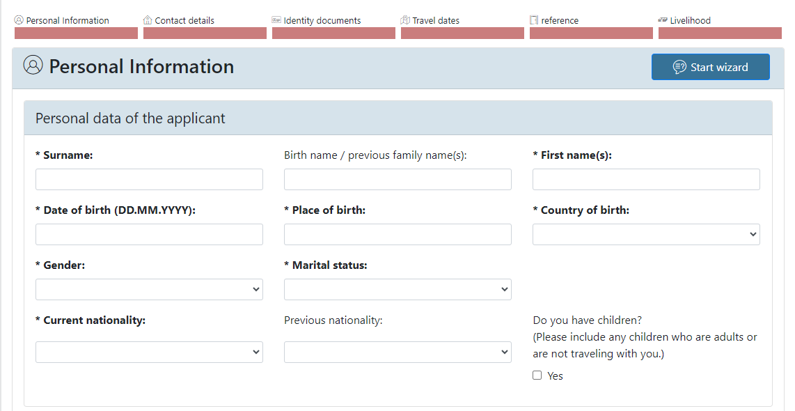 The first section of your German application form is for the personal data which should be filled in carefully, avoiding any kind of spelling mistakes.