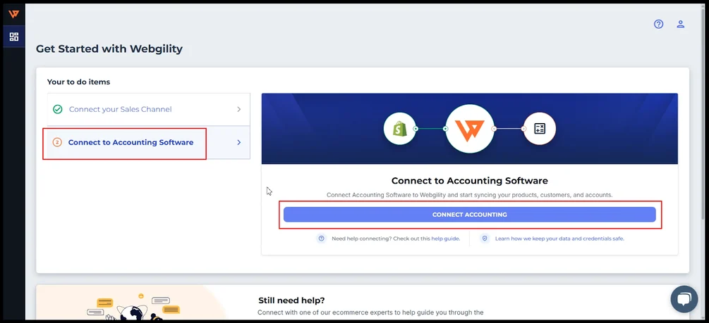 Visual representation of how to connect Etsy to Webgility