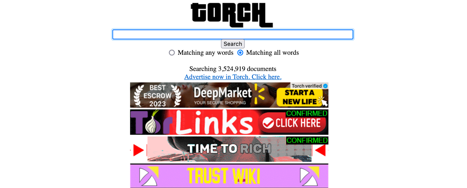 Screenshot of Torch on the dark web