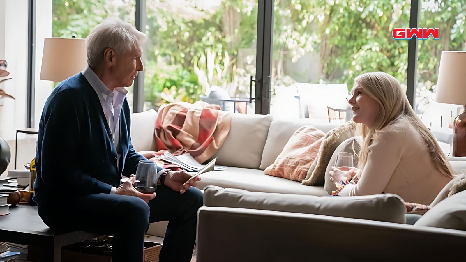 Shrinking Season 2: Harrison Ford and Lily Rabe talking in Shrinking Season 1