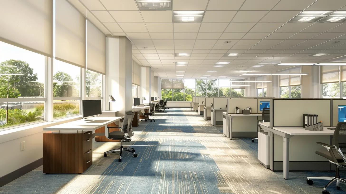 an immaculate, modern office space showcases a stark contrast between freshly cleaned surfaces during a deep cleaning session and the subtle wear from daily use, emphasizing the importance of choosing between deep cleaning and recurring cleaning for optimal upkeep.