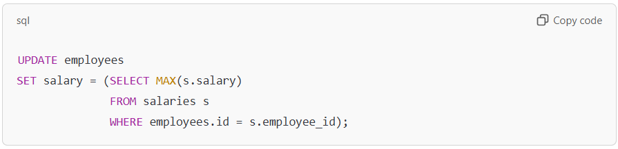 SQL query updating salary using a subquery.