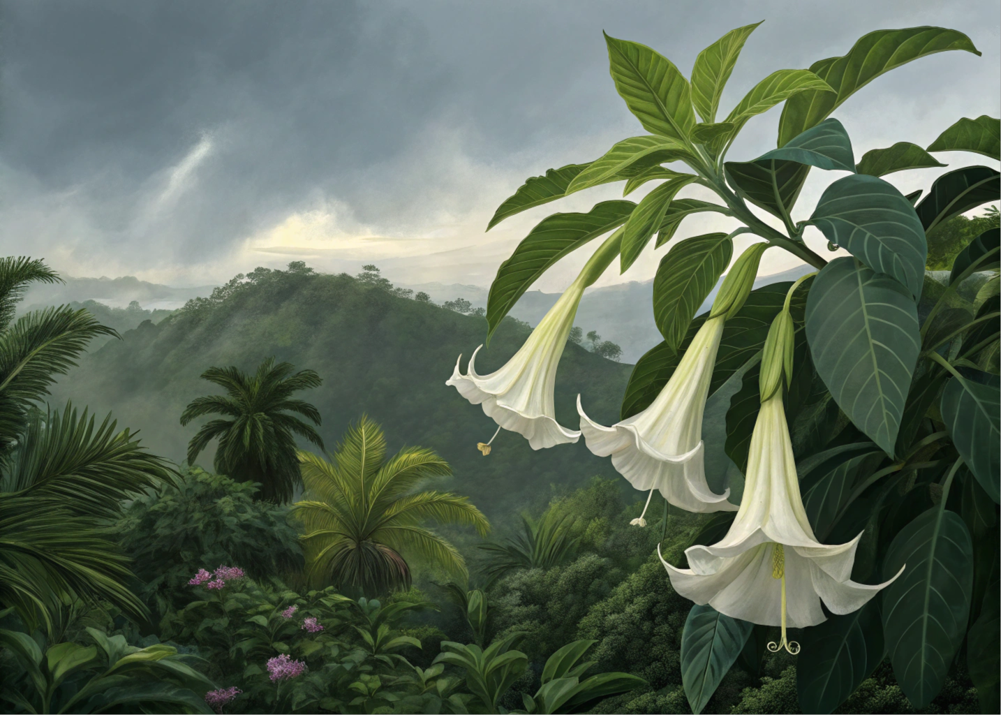 Flores da trombeteira (Datura suaveolens) 