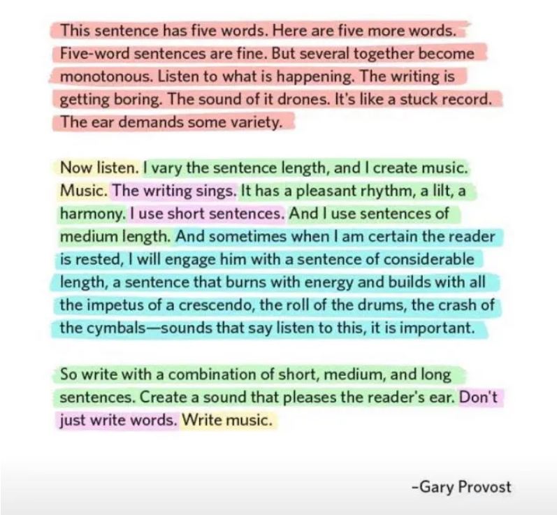 This sentence has five words by Gary Provost