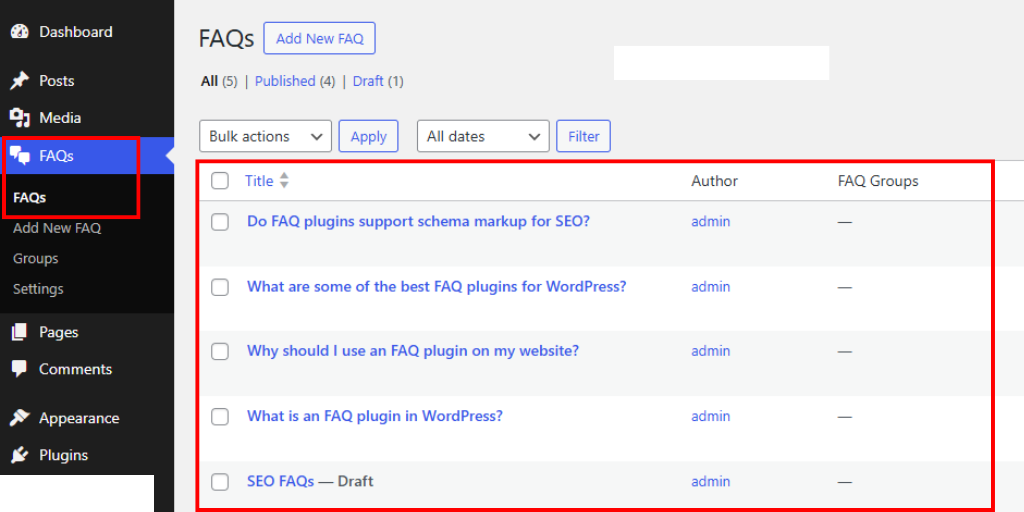 List of FAQs