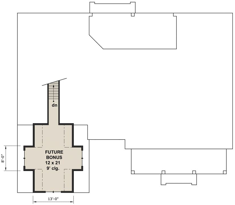 Bonus level floor plan showing the attic access and a staircase leading down the main floor.