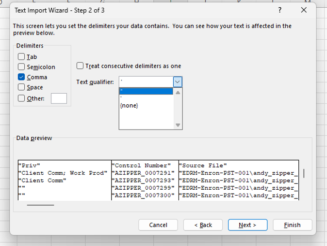 Setting a Text Qualifier When Importing Data into Excel