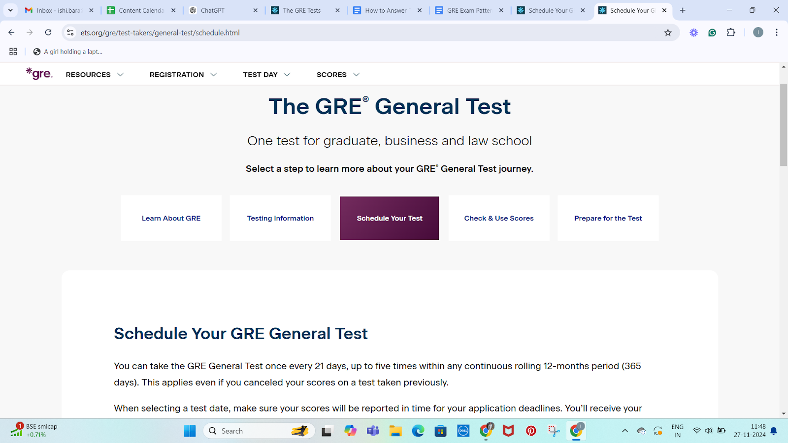 GRE Test Schedule