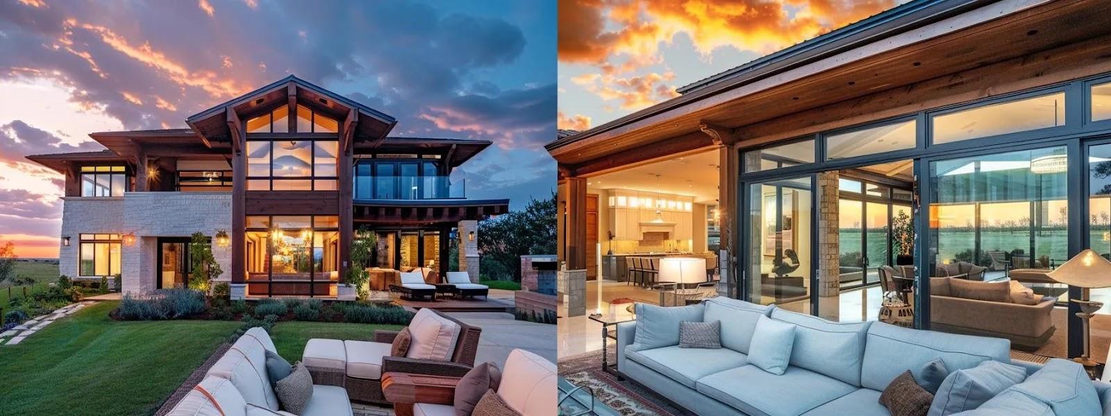 a vibrant split-image showcasing a stunning residential construction transformation, highlighting a dramatic before-and-after contrast that emphasizes craftsmanship and quality.