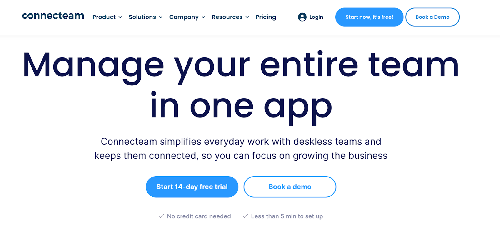 Screenshot der Connecteam-Startseite